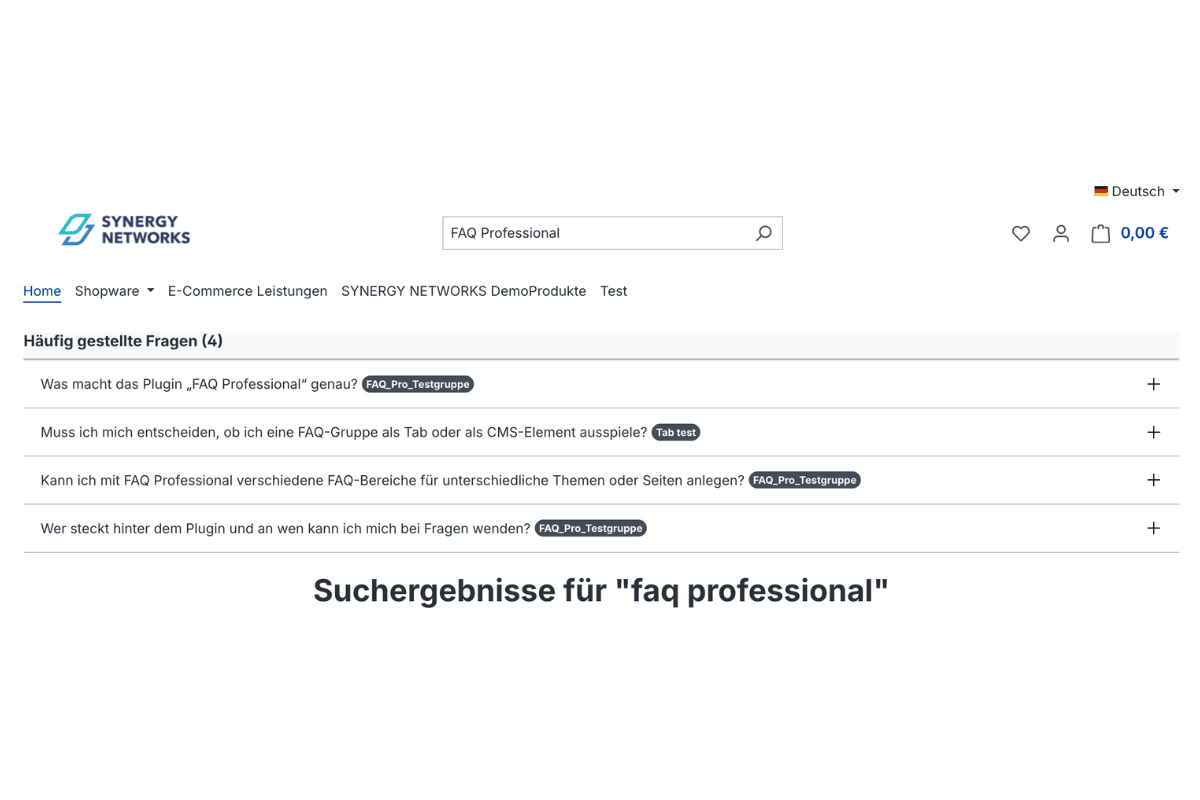 Résultats FAQ dans la recherche de la boutique